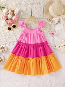 SHEIN Mädchen Kleid im Lässig-Stil mit kontrastfarbigem, quadratischem Kragen und Rüschensaum - Verschiedenfarbig - Übersicht 5