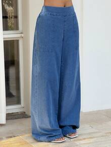 Sunnyshic Women's Casual Loose Fit Wide Leg Jeans - Blue - View 7