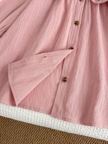 Emery Rose Kids Emery Rose Kids 女童纯色拼接碎花彼得潘领休闲连衣裙，女童春秋法式连衣裙，秋装，舒适秋冬款式，圣诞节，秋季服装，长袖，秋季连衣裙，女童碎花蕾丝领连衣裙，舒适秋冬款式，秋季，粉色连衣裙，秋季连衣裙，长袖 - 粉色 - 查看 11