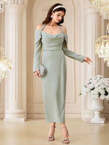 Modelyn 优雅的深V领女式连衣裙 - 灰綠 - 查看 5