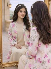 Sparklyn Bộ áo choàng Abaya Jalabiya in hoa và chân váy maxi rộng, trang phục dành cho nữ tuổi teen, thích hợp cho các sự kiện văn hóa, hoạt động ngoài trời, lễ hội, mùa xuân/thu. - Nhiều màu - Xem 7