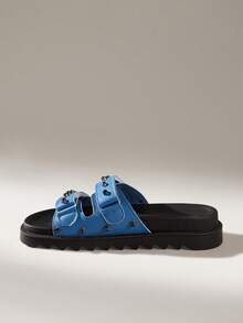 Solecia Women's Rivet Decor Fashion Platform Slide Sandals For Christmas - Royal Blue - View 3