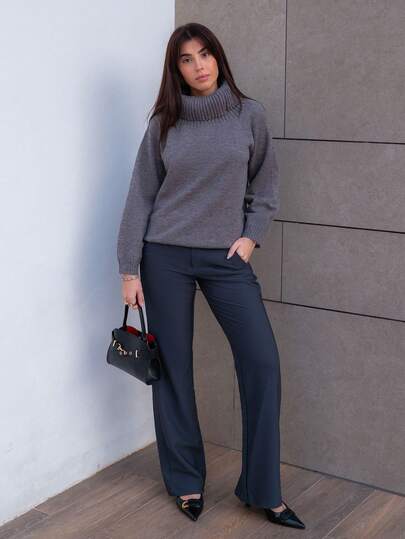 Hitanina 女式纯色腰部纽扣设计口袋休闲喇叭裤