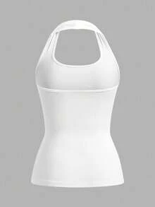 SHEIN EZwear 女士白色紧身休闲吊带背心，适合夏季穿着，粉色海星贝壳图案 - 白色 - 查看 3