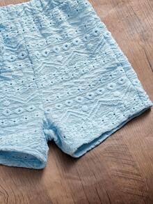 SHEIN Vintaside Kids 2pcs/Set Baby Girls 0-3 Years Old Casual Sweet Daily Outings Cap Sleeve T-Shirt Vest Top And Shorts Set, Spring/Summer - Blue - View 6