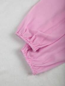 GlowEve Áo kiểu nữ màu trơn, tay dài, đính cườm, dáng rộng, eo thắt, thời trang, thanh lịch. - Hồng - Xem 4