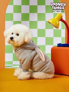 LOONEY TUNES X PETSIN 1 Áo khoác có mũ dày dặn, ấm áp màu xám in hình chú thỏ đáng yêu cho thú cưng, thích hợp cho mùa thu đông. - Xám - Xem 4