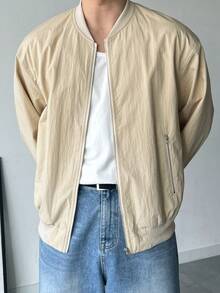 DAZY Beige Baseball Collar Men's Jacket And Coat, Spring - Beige - View 4