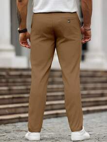 Manfinity Homme Pantalones de vestir casuales de unicolor con bolsillo para hombres - Café integral - Ver 2