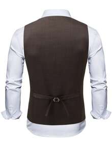 Manfinity Bizformal Men's Solid Color V-Neck Pocket Front Button Business Suit Vest - Brown - View 2
