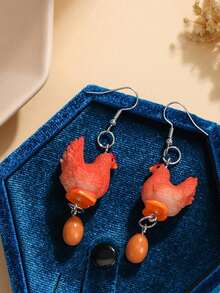 Joivida New Straw Hat Goose Acrylic Earrings & Hen Laying Eggs Acrylic Earrings Fun Cartoon Niche Design Versatile Ear Dangles - Multicolor - View 12