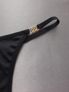 EmpressEnvy Paquete de 5 tangas de mujer de unicolor, con tirantes delgados y tiro bajo - Negro - Ver 7