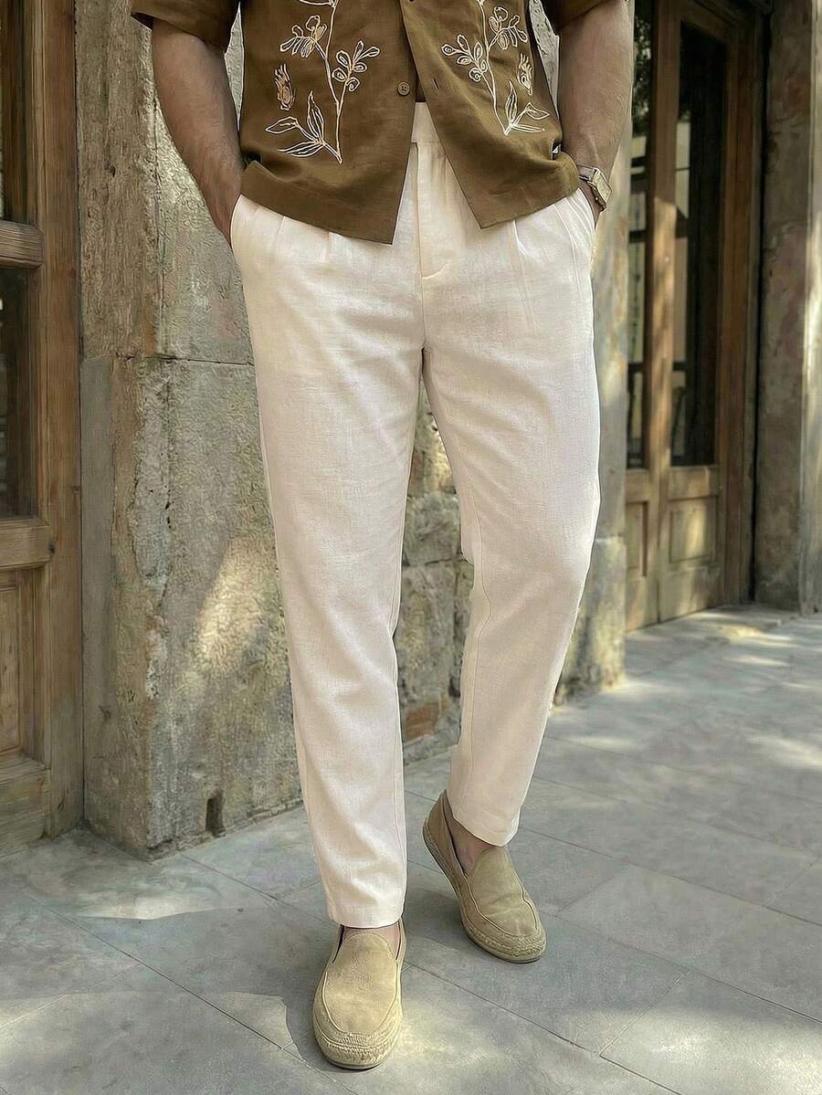 HIMLAND Men's Casual Woven Tapered Suit Pants, Old Money