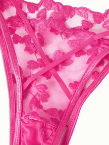 Bonmuse Heart Embroidery Sheer 2pcs Set, Bra & Panties, Women Sexy Lingerie Set For Rave - Hot Pink - View 10
