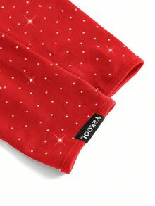 Y2Kool BiGraphic Red Rhinestone Embellished Y2K Streetwear Cropped Long Sleeve Top, Suitable For Autumn/Winter Parties, Gatherings And Daily Wear Glittery Crop Top Bling Crop Top Red Rave Crop Top Black Sparkly Crop Top Stylish Clothing Collection New Year Outfits Rhinestone Top Rave Top Glittery Top Sparkly Top Bling Top Gyaru Graphic Tops - Red - View 4