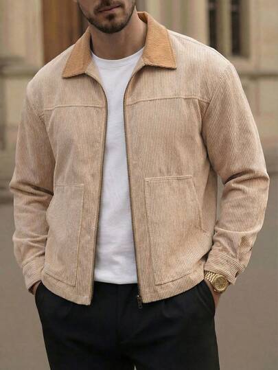 HIMLAND Men's Long Sleeve Casual Corduroy Collar Shacket, Suitable For Everyday Wear, Fall Winter