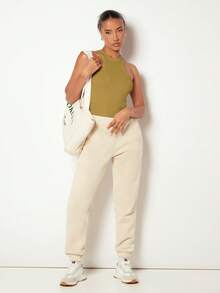 SHEIN BASICS Women's Casual Solid Color Knit Ribbed Crew Neck Fitted Tank Top - Yellow - View 5