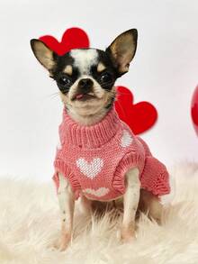 PETSIN 1pc Dog Clothes: Autumn Winter Cute Princess Dress Warm Korean-Style With Heart Print Cat Clothes For British Shorthair Blue Cat Teddy - Multicolor - View 17