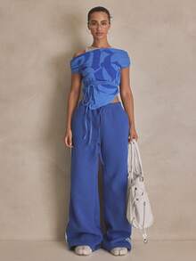 MUSERA Pointed Aysemetric Hem Tie Waist Layer Graphic Top Summer, Sporty, Casual, Day, Streetstyle, Streetwear - Multicolor - View 5