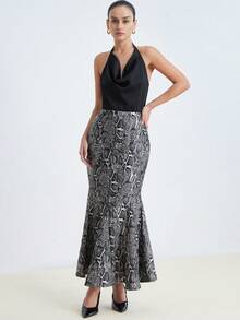 Aveloria Modichic Falda con estampado de piel de serpiente y bajo de sirena, acentúa las curvas seductoras, adecuada para fiestas de noche, con un aspecto vintage pero llamativo - Multicolor - Ver 2