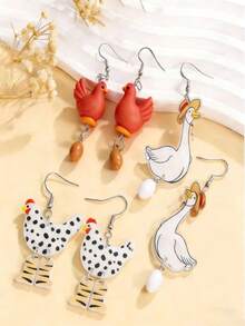 Joivida New Straw Hat Goose Acrylic Earrings & Hen Laying Eggs Acrylic Earrings Fun Cartoon Niche Design Versatile Ear Dangles - Multicolor - View 11