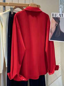 GlowEve 女士前扣心形铆钉休闲衬衫 - 紅色 - 查看 2