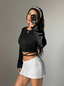 Dewbera Women's Casual Backless Long Sleeve Sweatshirt, Suitable For Spring And Autumn - Black - View 2