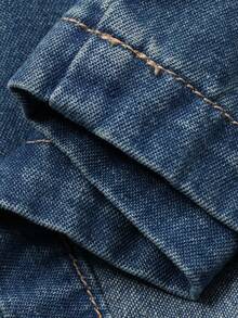 DAZY Women's Summer Pleated Waist Loose Wide-Leg Jeans Jumpsuit, Casual City Style - Medium Wash - View 7