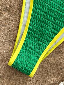 Swim Vcay 2026 New Spring/Summer 3 PiecesWomen Green Triangle Bikini Set, Mesh Printed Top, Elegant & Sexy Swimwear For Beach Vacation - Green - View 4