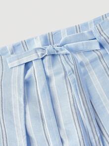 SHEIN MOD 女士休闲通勤蓝色条纹阔腿裤 - 藍色 - 查看 4