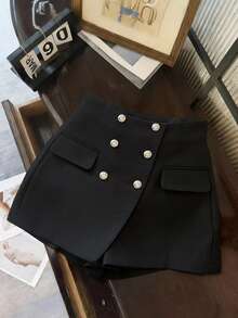 Franclia Quần short nữ màu đen dáng suông, thanh lịch, chất liệu giả len, thích hợp cho đi làm, dự tiệc, sự kiện/mặc hàng ngày/nghỉ dưỡng/hẹn hò/trang phục công sở. - màu đen - Xem 6