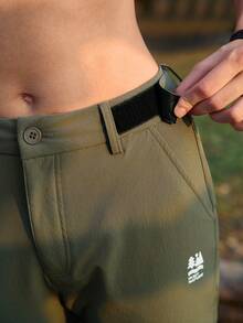 SHEIN In My Nature Women's Letter Print Pleated Straight Leg Casual Hiking Pants - Army Green - View 5