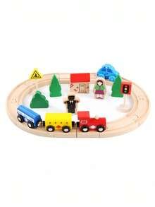 Juego de 32 piezas de vías de tren de madera, kit de construcción DIY con escenas de paisaje, desarrollo del aprendizaje temprano para niños, ideas de regalo de cumpleaños, actividad familiar imprescindible para la temporada de vacaciones - Multicolor - Ver 10