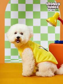 LOONEY TUNES X PETSIN 1件绣花黄色小黄鸟宠物猫狗通用黄色带防滑扣毛绒保暖舒适无袖防滑外套T恤 - 黃色 - 查看 4