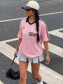 Manfinity Unisex Men's Casual Contrast Collar Short Sleeve Polo Shirt, Summer Pink Jersey Men Pink Jerseys Mens Pink Top Pro Club Shirt Pink Polo Shirt Men, Lover's Clothes, Valentine's Day - Pink - View 1