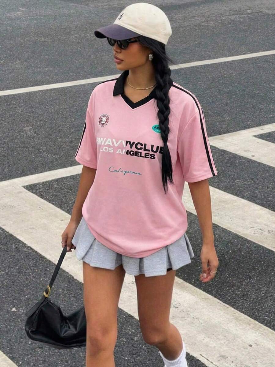 Manfinity Unisex Men's Casual Contrast Collar Short Sleeve Polo Shirt, Summer Pink Jersey Men Pink Jerseys Mens Pink Top Pro Club Shirt Pink Polo Shirt Men, Lover's Clothes, Valentine's Day - Pink - View 1