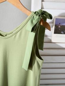 少女休闲日常柔软针织V领无袖波西米亚风连体裤 - 軍綠色 - 查看 4