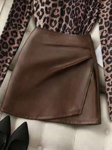 Franclia Petite Bộ 2 món gồm áo in họa tiết da báo và chân váy ngắn bằng da PU dành cho nữ, thích hợp cho mùa xuân/thu. - Nhiều màu - Xem 5