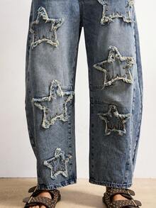 Bohemela Quần jeans nữ phong cách Boho mùa Đông/Xuân/Hè, kiểu vintage, chất liệu wash, thích hợp cho các buổi hòa nhạc và tiệc tùng, đi biển, mặc hàng ngày, đi học, đi chơi, dự tiệc, đón năm mới, lễ tình nhân, lễ hội hóa trang, lễ hội âm nhạc và nhiều dịp khác. - Màu xanh lam - Xem 4