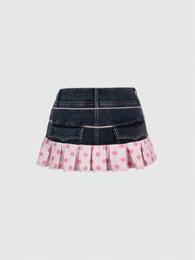 ROMWE J-Fashion Y2K Abby Hot Girl-Inspired Pink Polka Dot & Music Note Embroidered Super Low-Rise Mini Skirt - Blue - View 2