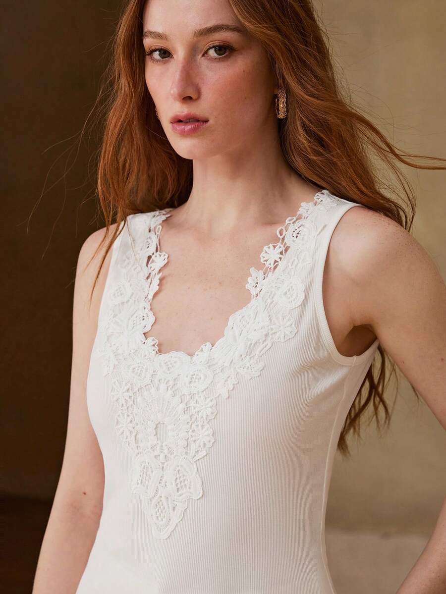 MOTF PREMIUM WOMEN'S CONTRAST LACE TANK TOP, SPRING/SUMMER - White - View 1