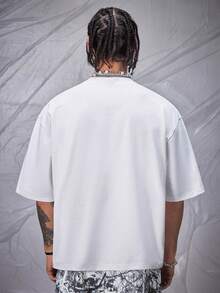 EASEVO Men's Casual Lip Print Round Neck Short Sleeve T-Shirt, Summer - White - View 3