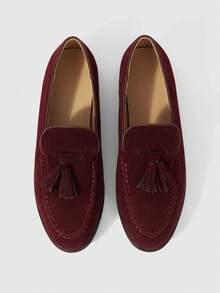 Sleekvia Casual Versatile Commuting Fringe Decor Flat Loafers - Burgundy - View 2