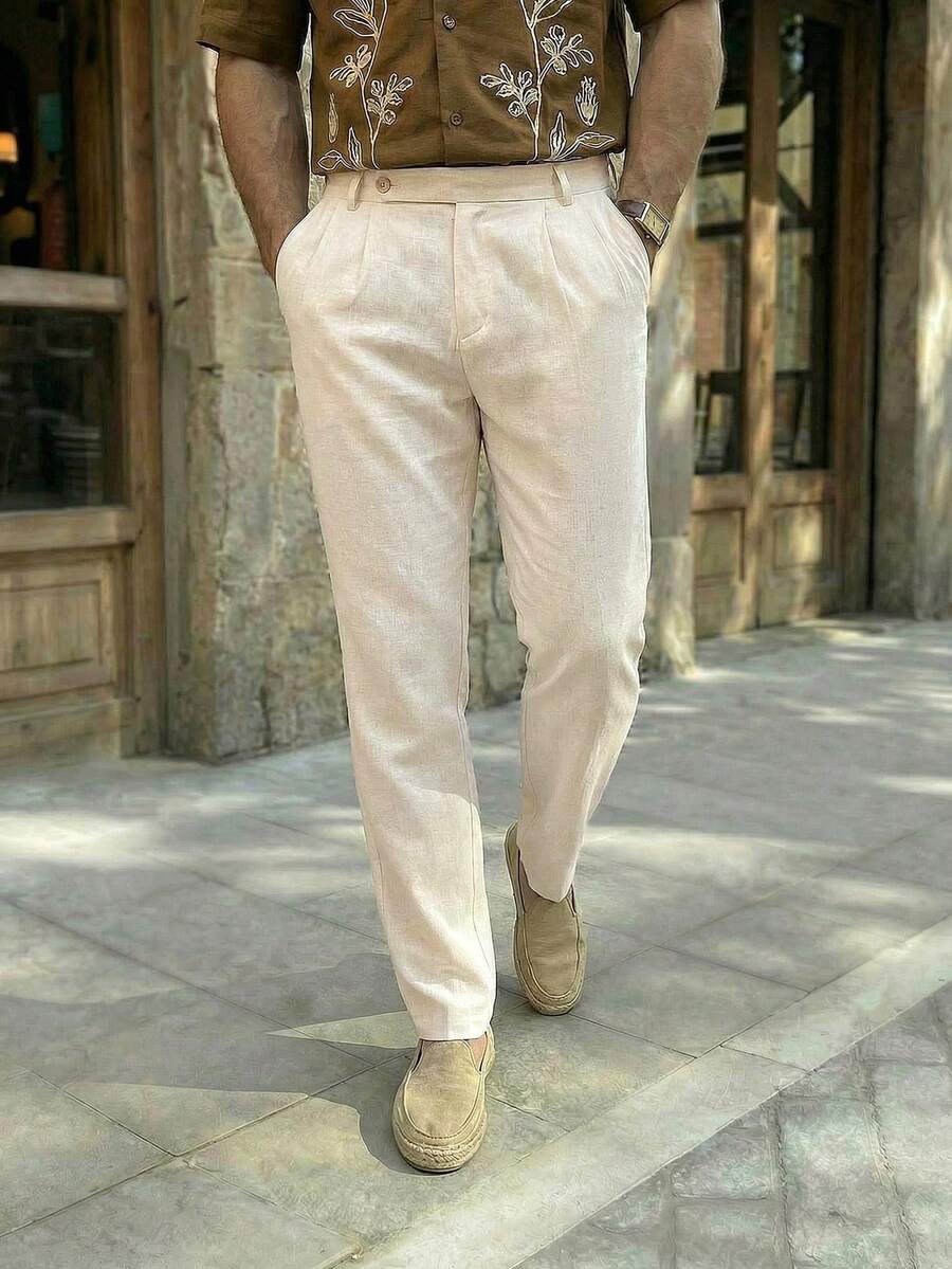 HIMLAND Men's Casual Woven Tapered Suit Pants, Old Money