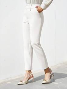 Pantalones de traje de unicolor y sencillo para mujer - Beis - Ver 5