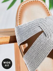 SHUZIA Women's Wide-Fit Minimalist Comfortable Woven PU Flat Sandals - Silver - View 3