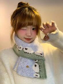 Joivida 1条可爱提花针织女士围巾 – 秋冬保暖百搭围脖 - 彩色 - 查看 4