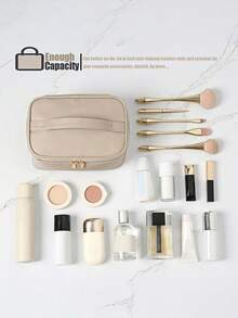 1 Túi đựng mỹ phẩm du lịch cỡ lớn, tái sử dụng, chắc chắn, chống thấm nước bằng chất liệu PU dành cho nữ, có nhiều ngăn, đựng cọ trang điểm, đồ chăm sóc da, đồ dùng vệ sinh cá nhân, màu kaki, thích hợp cho phòng tắm, phòng khách, giường ngủ, hoạt động ngoài trời, kỳ nghỉ, du thuyền, đám cưới, phù dâu, mẹ, bạn bè, giáo viên, quà sinh nhật, Giáng sinh, vật dụng cần thiết để đựng mỹ phẩm. - Màu Khaki - Xem 3