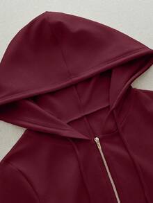 SHEIN Franclia 时尚新款高品质长袖拉链连帽连体衣，带抽绳装饰，女款 - 酒紅色 - 查看 7