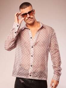 FeverCity 男士波点长袖单排扣休闲衬衫 - 杏色 - 查看 3